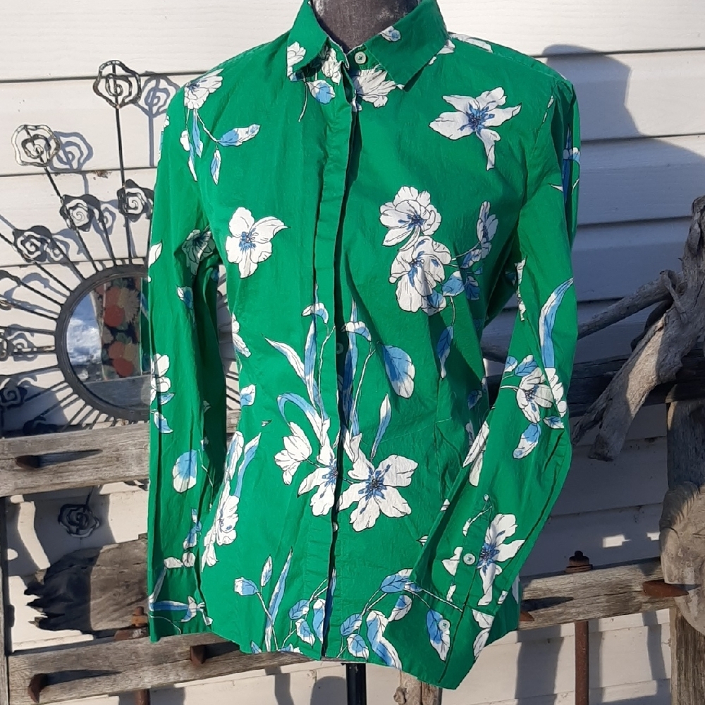 BRAX FEEL GOOD🙂Floral Green Button Down STRETCH COTTON Shirt SIZE 40